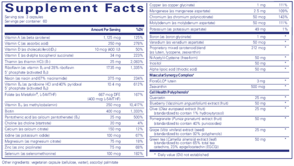 Polyphenol Nutrients 180's Supplement Facts Label
