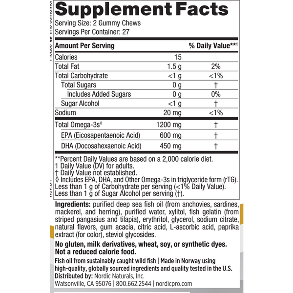 ProOmega Gummy Chews Supplement Facts Label