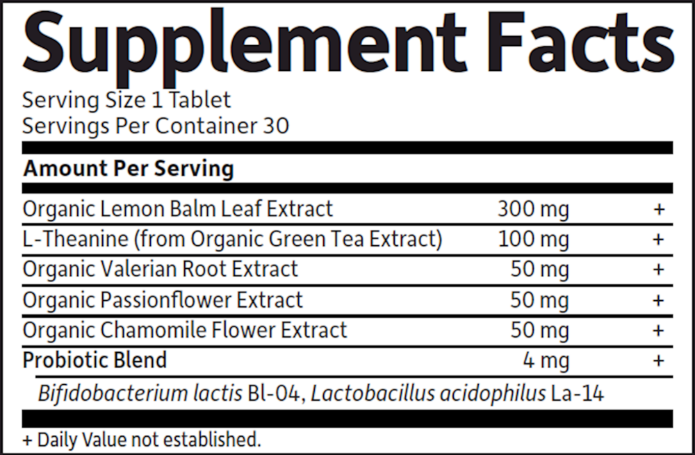 Organics Sleep Well Rest & Refresh Supplement Facts Label