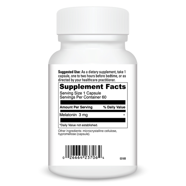 Melatonin 3 120 Capsules Supplement Facts Label