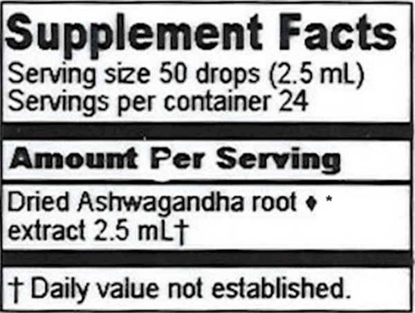 Ashwagandha Extract Supplement Facts Label