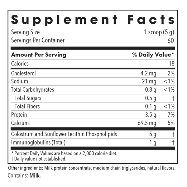 Phospholipid Colostrum Supplement Facts Label