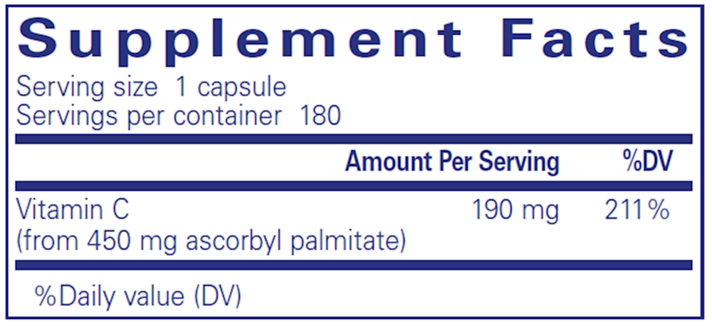 Ascorbyl Palmitate - Fat-Soluble Vitamin C 180ct Supplement Facts Label