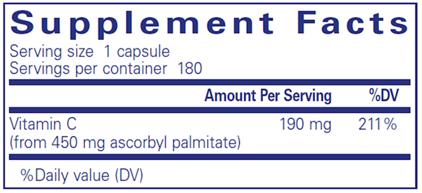 Ascorbyl Palmitate - Fat-Soluble Vitamin C 180ct Supplement Facts Label