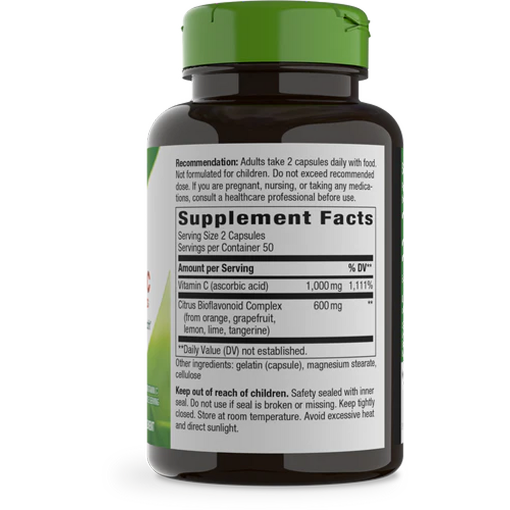 Vitamin C 500 with Bioflavonoids 250 capsules Supplement Facts Label