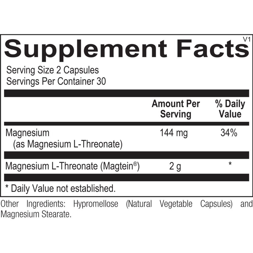Mag Threonate Supplement Facts Label