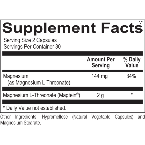 Mag Threonate Supplement Facts Label