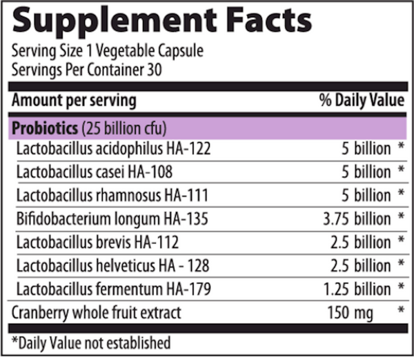UT Biotic Capsules Supplement Facts Label
