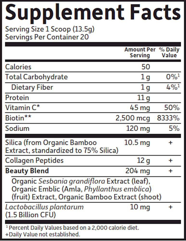 Collagen Beauty Cranberry Pomegranate Supplement Facts Label