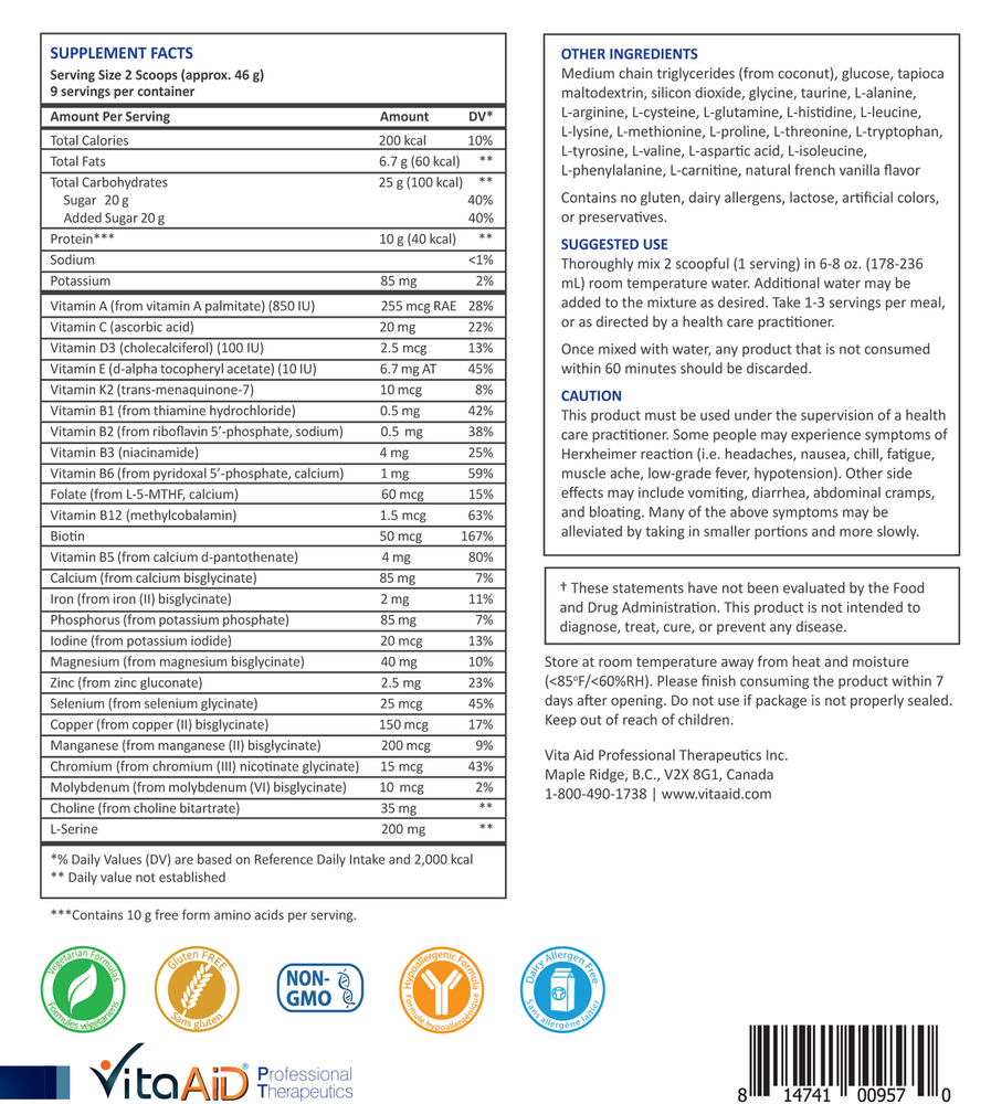 Elemental Nutrition (Vanilla) Supplement Facts Label
