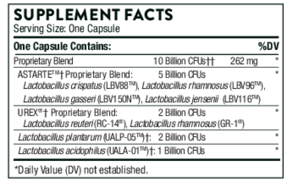 Women's Daily Probiotic Supplement Facts Label