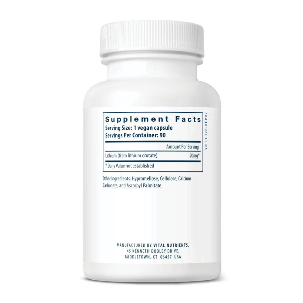 Lithium (orotate) 20 mg Supplement Facts Label