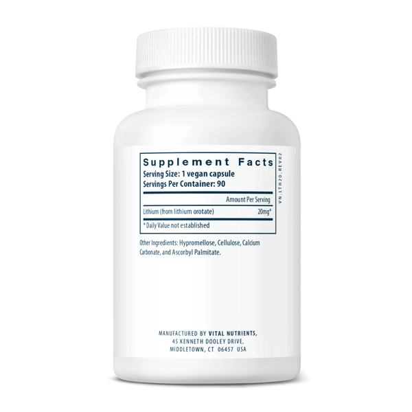 Lithium (orotate) 20 mg Supplement Facts Label