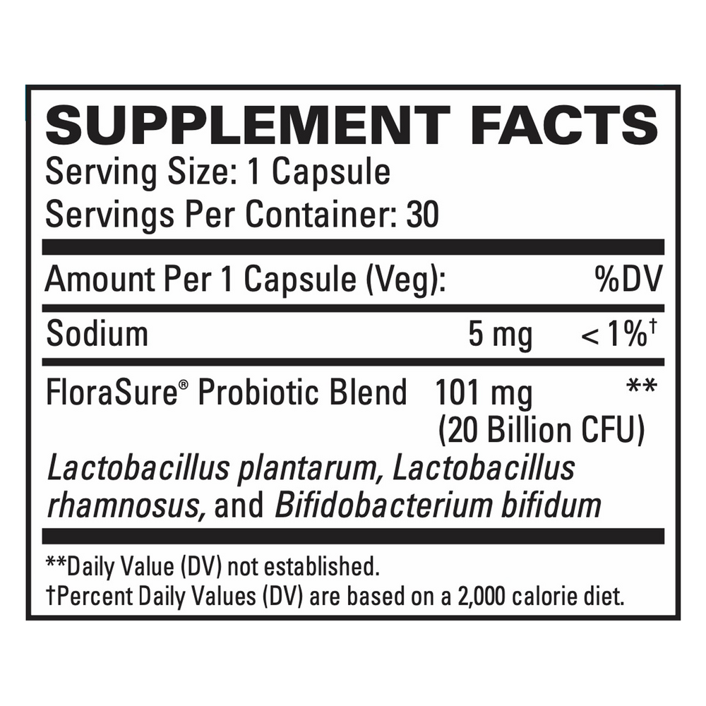 FloraSure Probiotic Supplement Facts Label