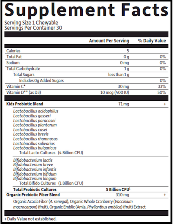 Organic Kids Probiotics Cooler Strawberry Banana Supplement Facts Label