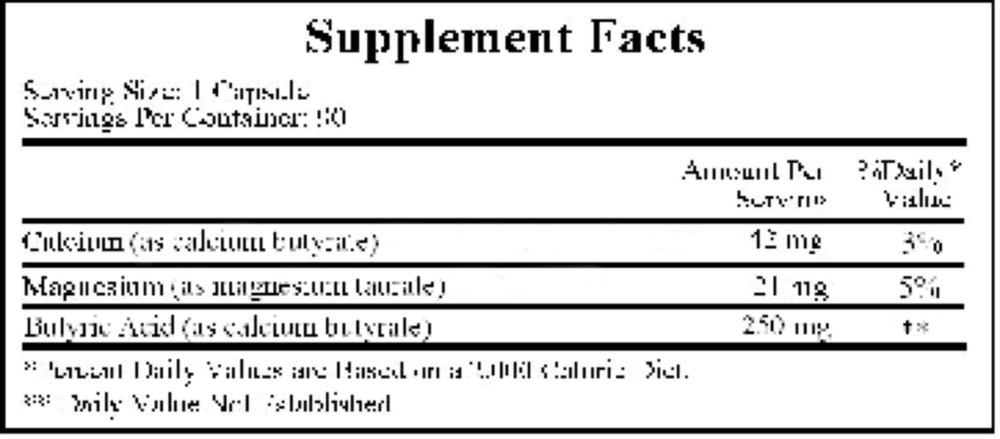 Butyric Acid 2:1 Ratio Supplement Facts Label