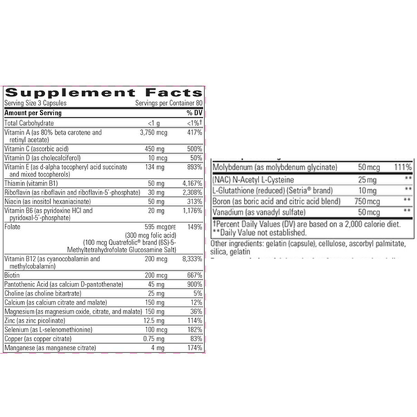 Multiplex-1 No Iron Sensitive Systems Supplement Facts Label
