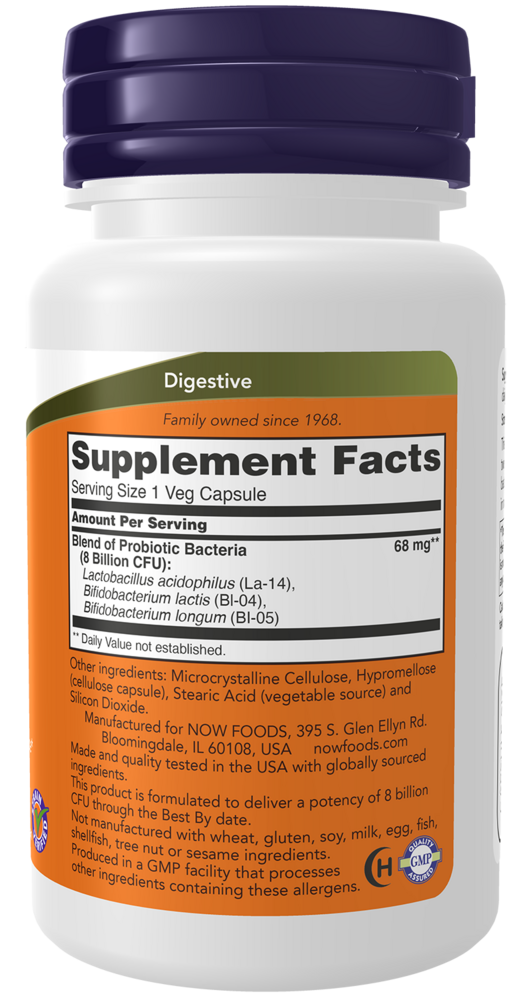 8 Billion Acidophilus & Bifidus - 120 Capsules Supplement Facts Label