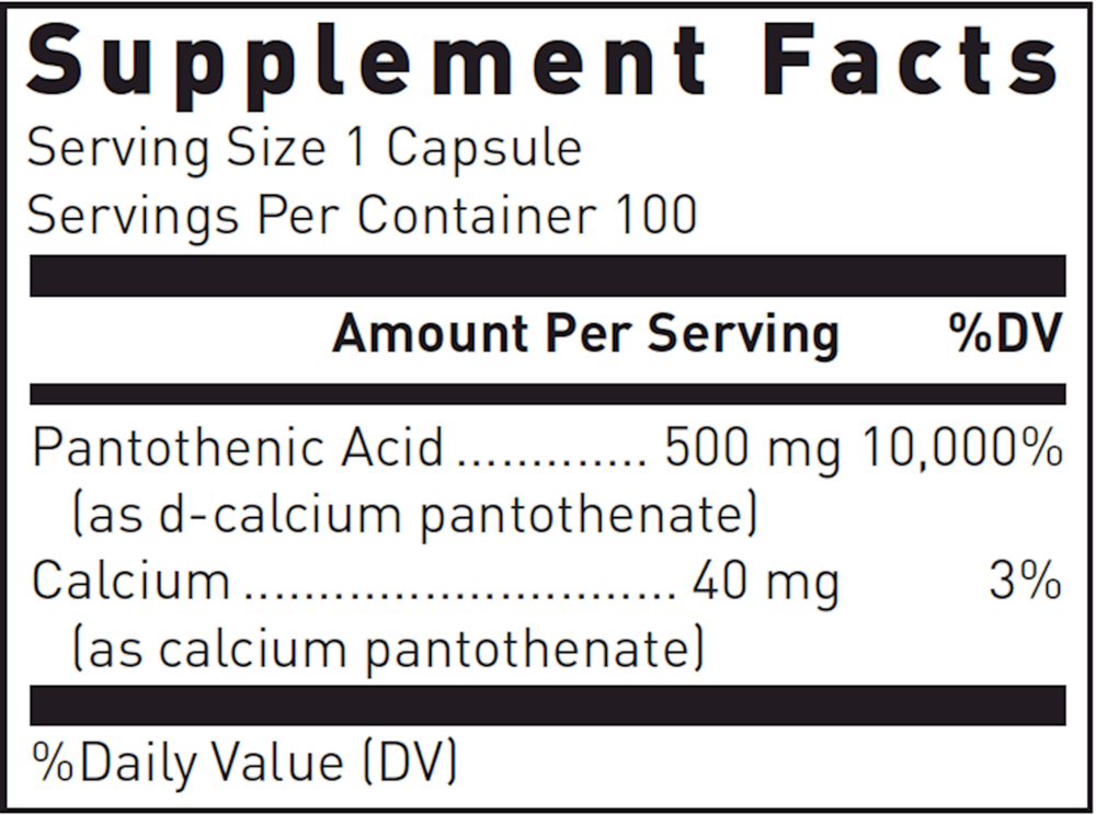 Pantothenic Acid Supplement Facts Label