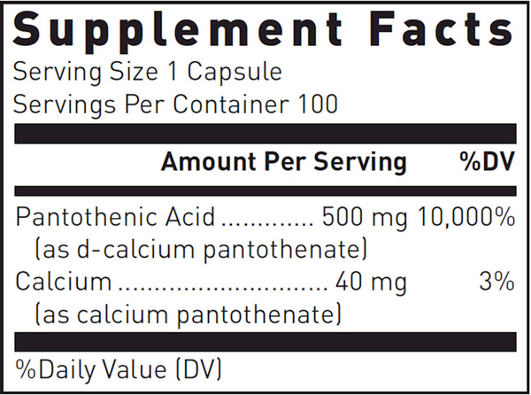 Pantothenic Acid Supplement Facts Label