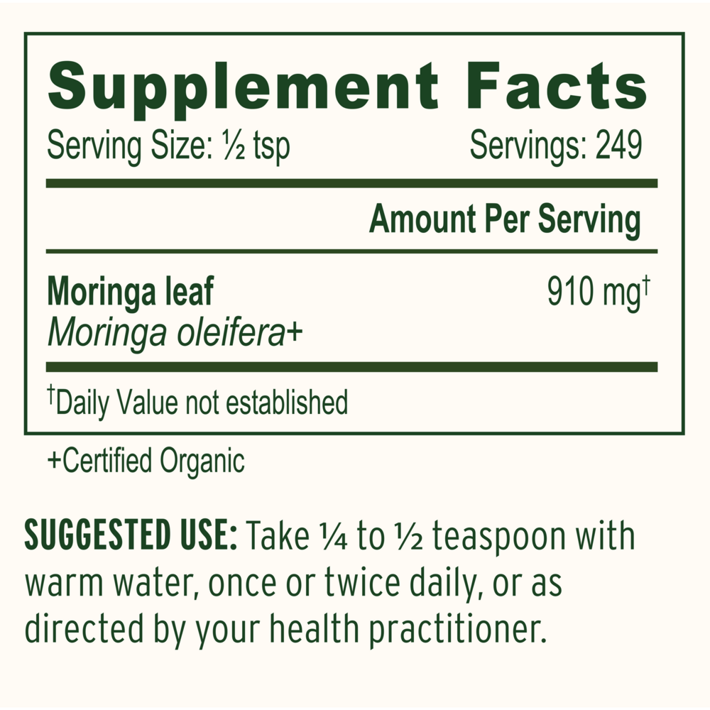 Moringa Powder Supplement Facts Label