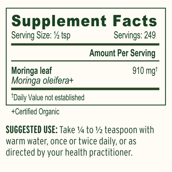 Moringa Powder Supplement Facts Label