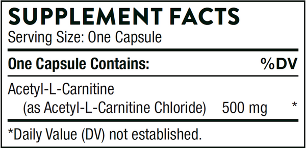 Acetyl-L-Carnitine (formerly Carnityl) Supplement Facts Label