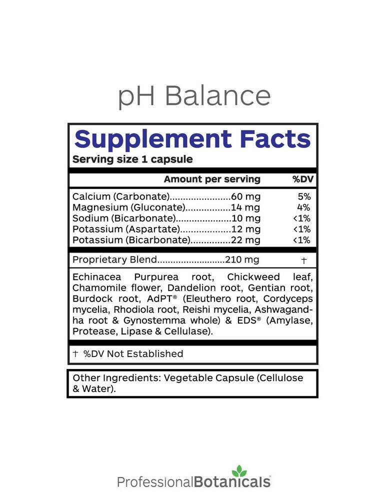 pH Balance Supplement Facts Label