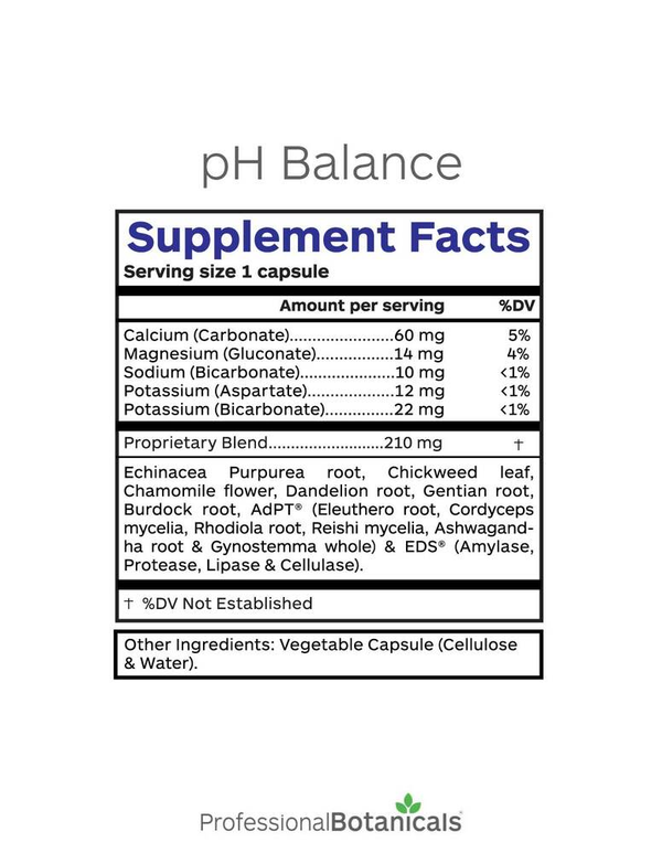 pH Balance Supplement Facts Label