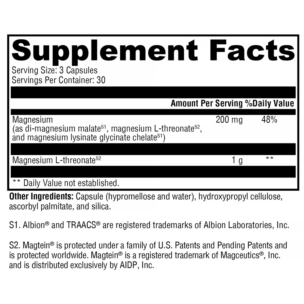 OptiMag® Neuro Supplement Facts Label
