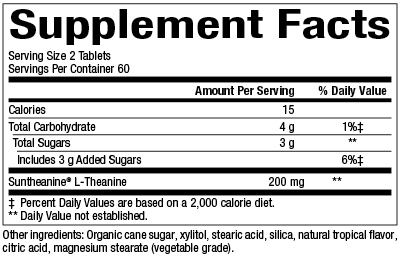 Suntheanine L-Theanine Supplement Facts Label