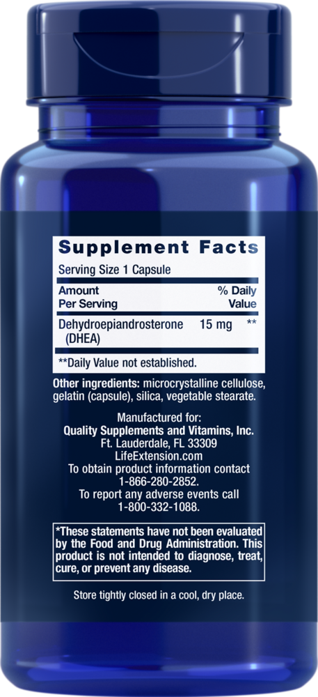 DHEA 15 mg Supplement Facts Label