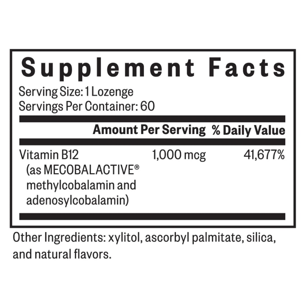 Methyl B12 1000 Supplement Facts Label