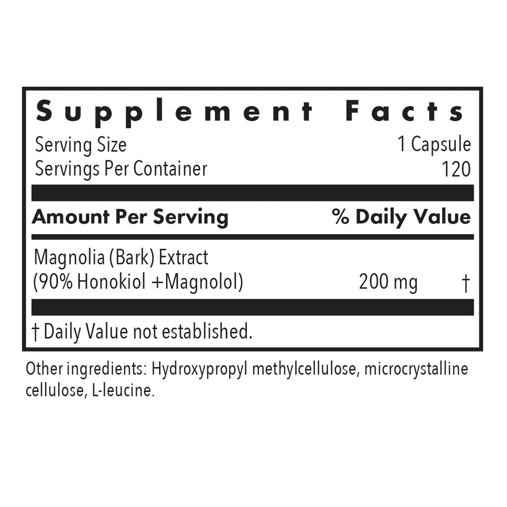 Magnolia Extract Supplement Facts Label