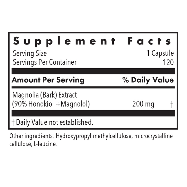 Magnolia Extract Supplement Facts Label