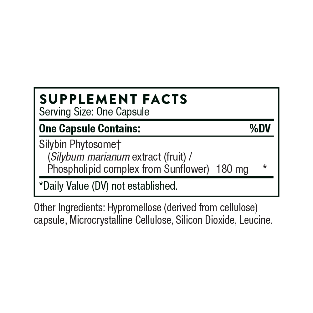 Milk Thistle Phytosome (formerly Siliphos) Supplement Facts Label