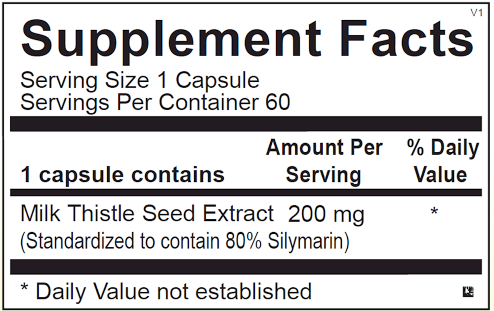 Silymarin Forte Supplement Facts Label