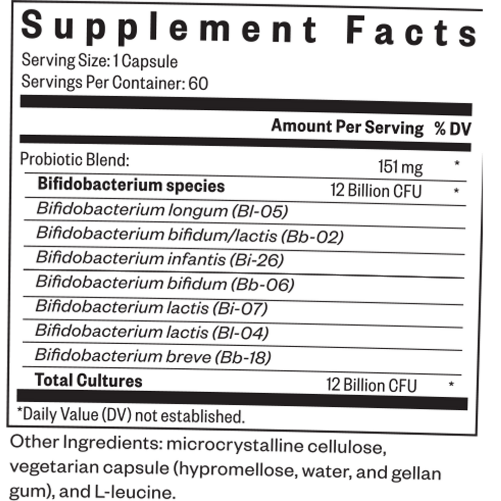 ProBiota Bifido Supplement Facts Label