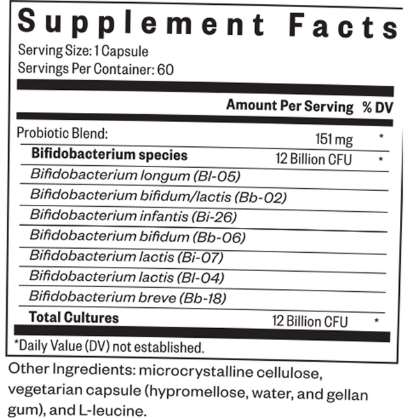 ProBiota Bifido Supplement Facts Label
