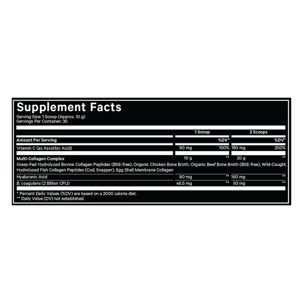 Multi Collagen Peptides Supplement Facts Label