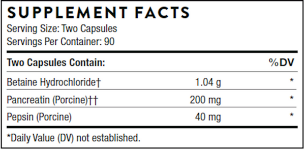 Multi Enzyme (formerly B.P.P.) Supplement Facts Label