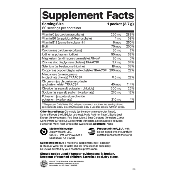 Electrolyte Supreme Fruit Punch packets Supplement Facts Label