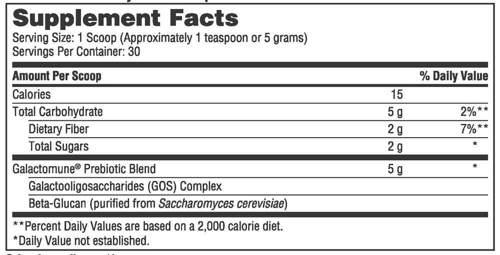 Galactomune Powder Supplement Facts Label
