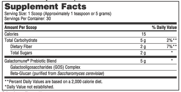 Galactomune Powder Supplement Facts Label