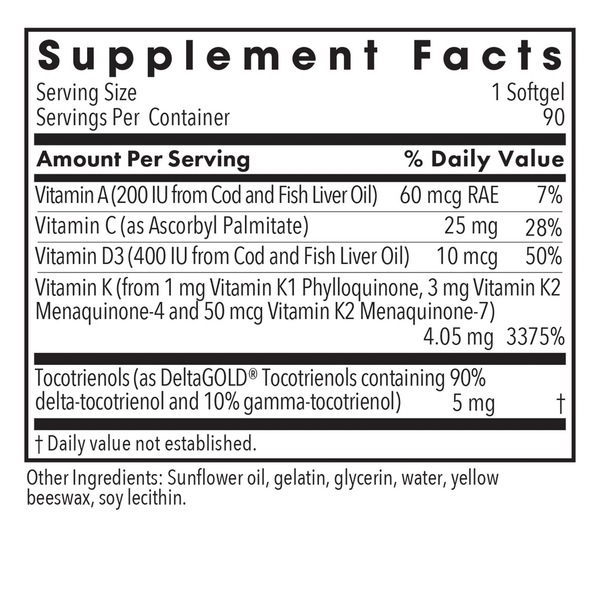 Full Spectrum Vitamin K Supplement Facts Label