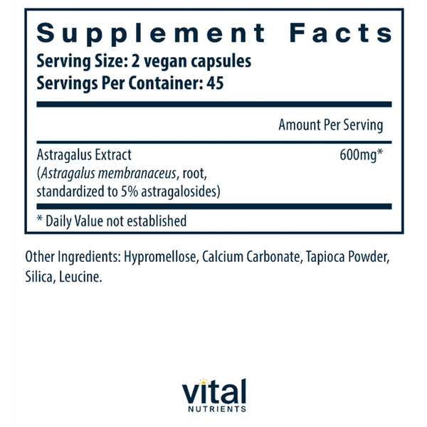Astragalus Root Extract 300 mg Supplement Facts Label