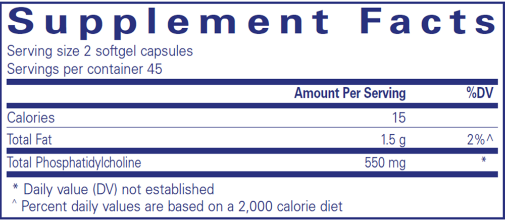 BACKORDER ONLY - Phosphatidylcholine Supplement Facts Label