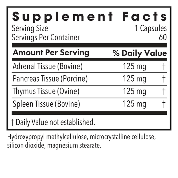Immuno-Gland Plex Supplement Facts Label