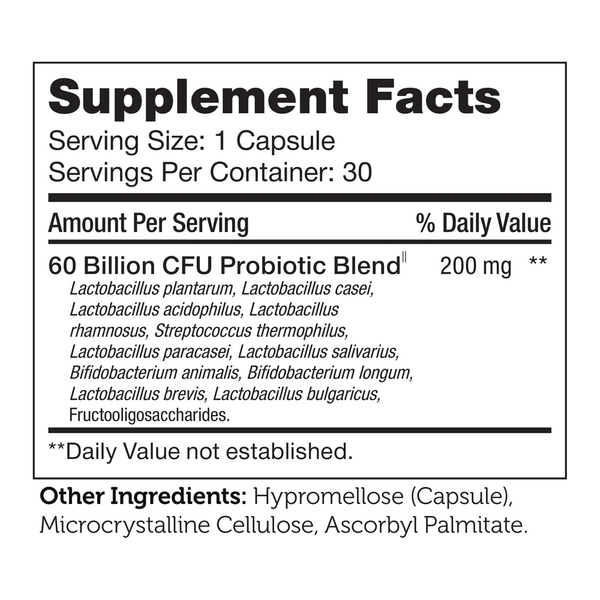 BioDophilus 60 Billion Supplement Facts Label