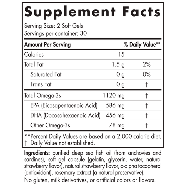 ProOmega 2000 Jr. 60 Soft Gels Strawberry Supplement Facts Label
